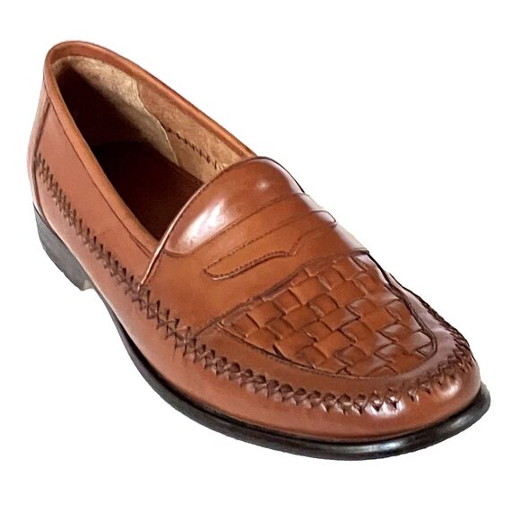 Bass Tabor Woven Penny Loafer Moc Leather Shoes 12 Mens Brown Slip-On Preppy Y2K - Picture 1 of 15